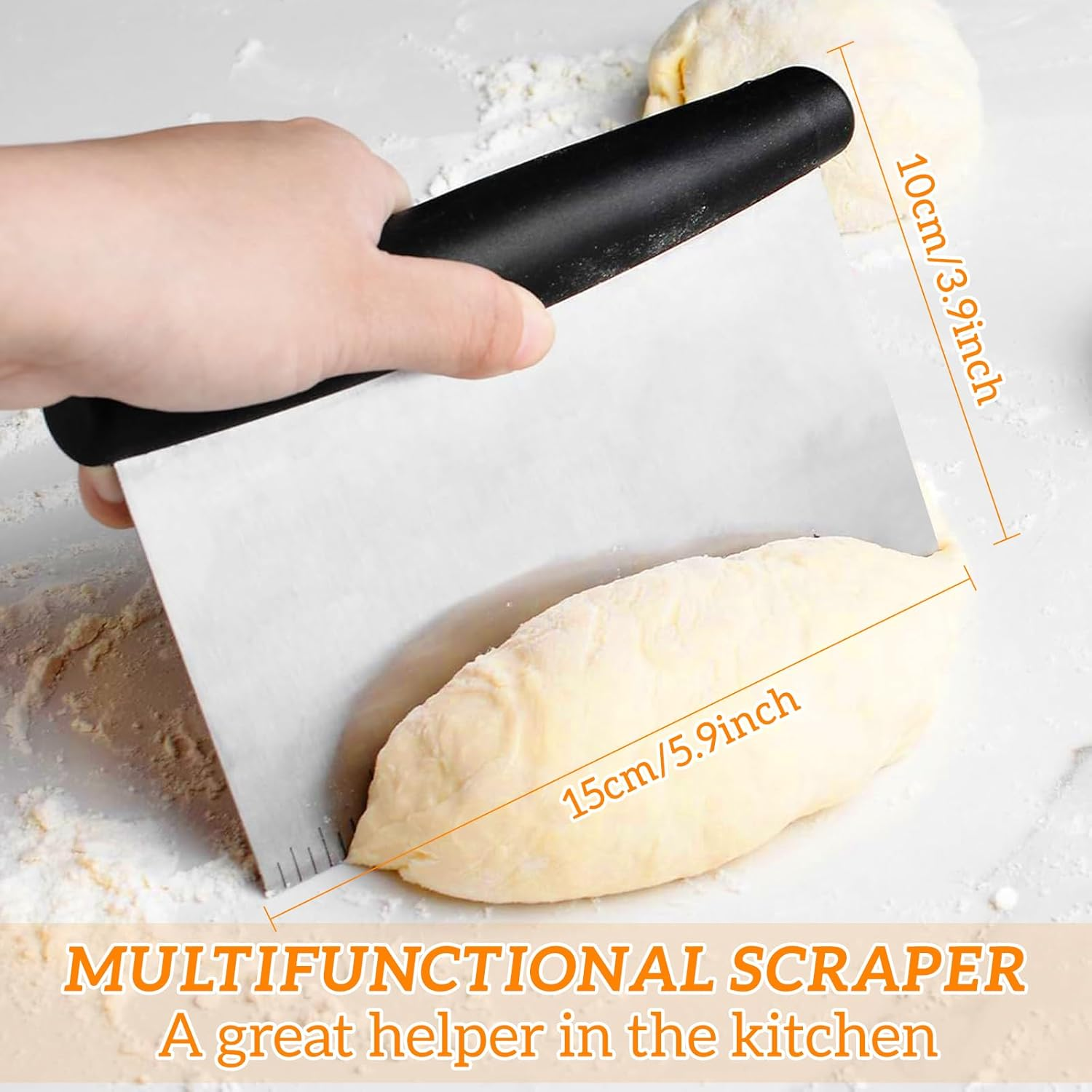 Shanghigh Dough Scraper and Cutter - Multi-Purpose Bench Scraper/Chopper with Measuring Scale, Stainless Steel Kitchen Essential Baking Cooking Tool for Bread, Pizza and Cake, Food Cutting Tool