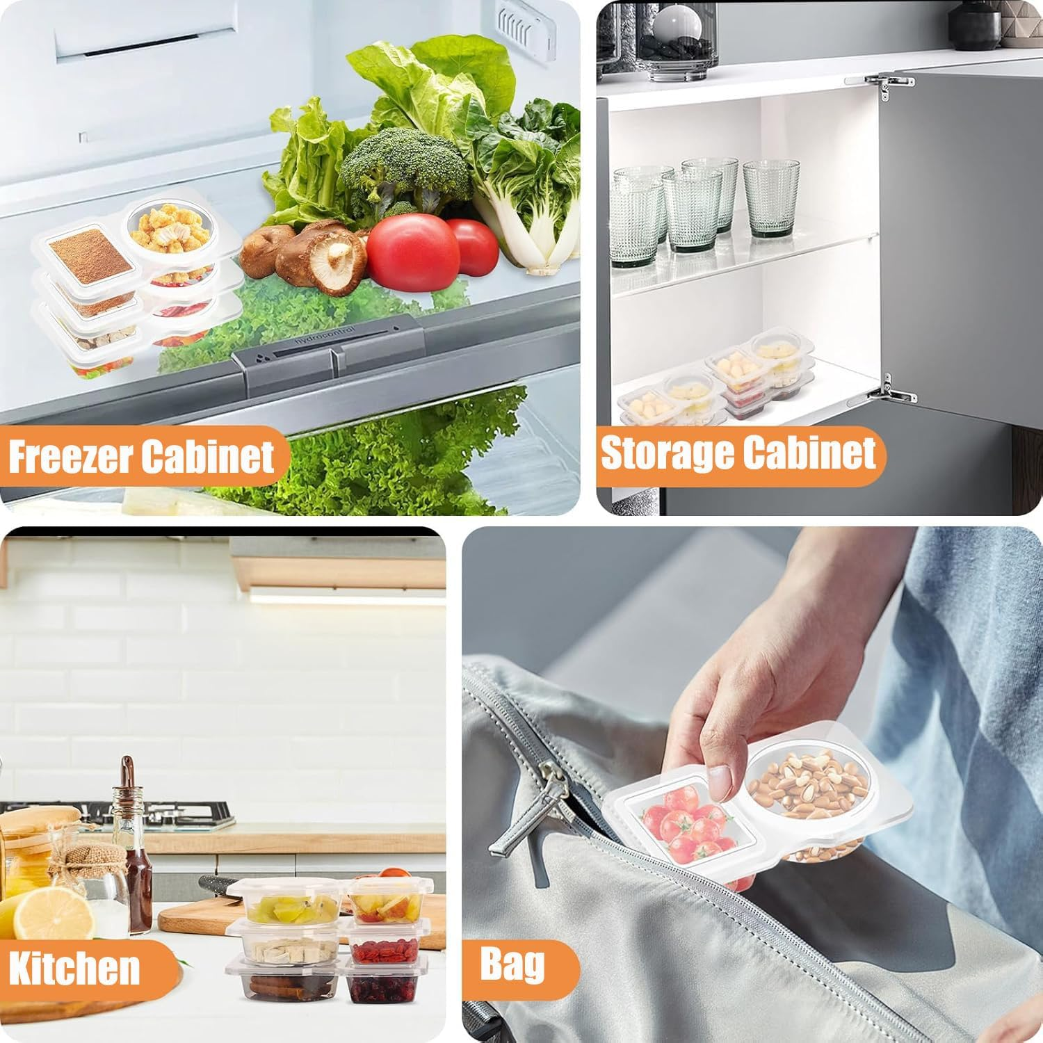 40 Pcs Double Compartment Condiment Container with Lids Disposable, 2 Compartment Snack Containers Reusable Plastic Sauce Containers for To-Go Sauce, Travel Snack, Sampling image number 3