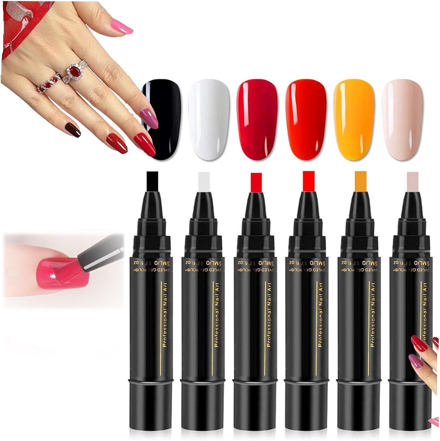 Polishey Nail Polish Pens, Polishey Nail Polish Pen Set, 36 Color Nail Polish Gel Pen 5 Ml, 6Pcs/Set Nail Polish Pen, One Step Gel Nail Polish 3-In-1 Pen, Nail Polish Pens for Painting Nails (Set-F)