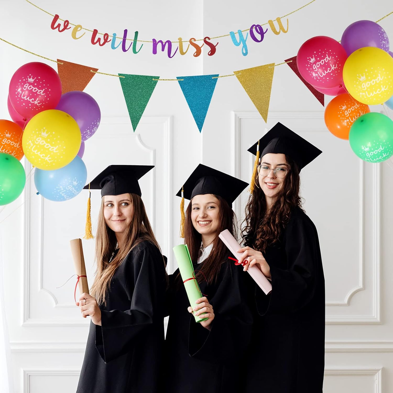 Retirement Decorations, Good Luck We Will Miss You Banner Party Balloons Farewell Banner Triangle Going Away Party Decorations for Coworker Friends Graduation Men Women (Colorful) image number 4