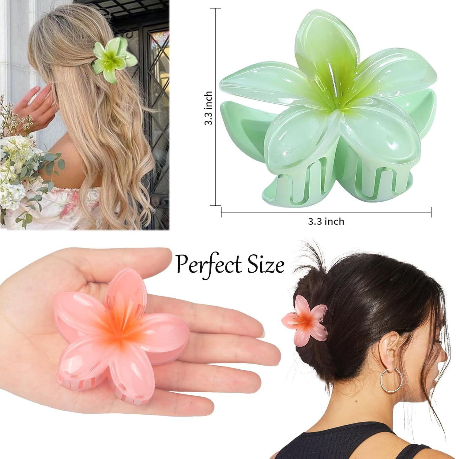 Flower Hair Clips, Pack of 8 Non-Slip Flower Hair Clips, Large Flower Hair Clip, Hawaiian Flower Claw Clips for Women, Thick, Thin Hair Styling Accessories (8 Colours) image number 3