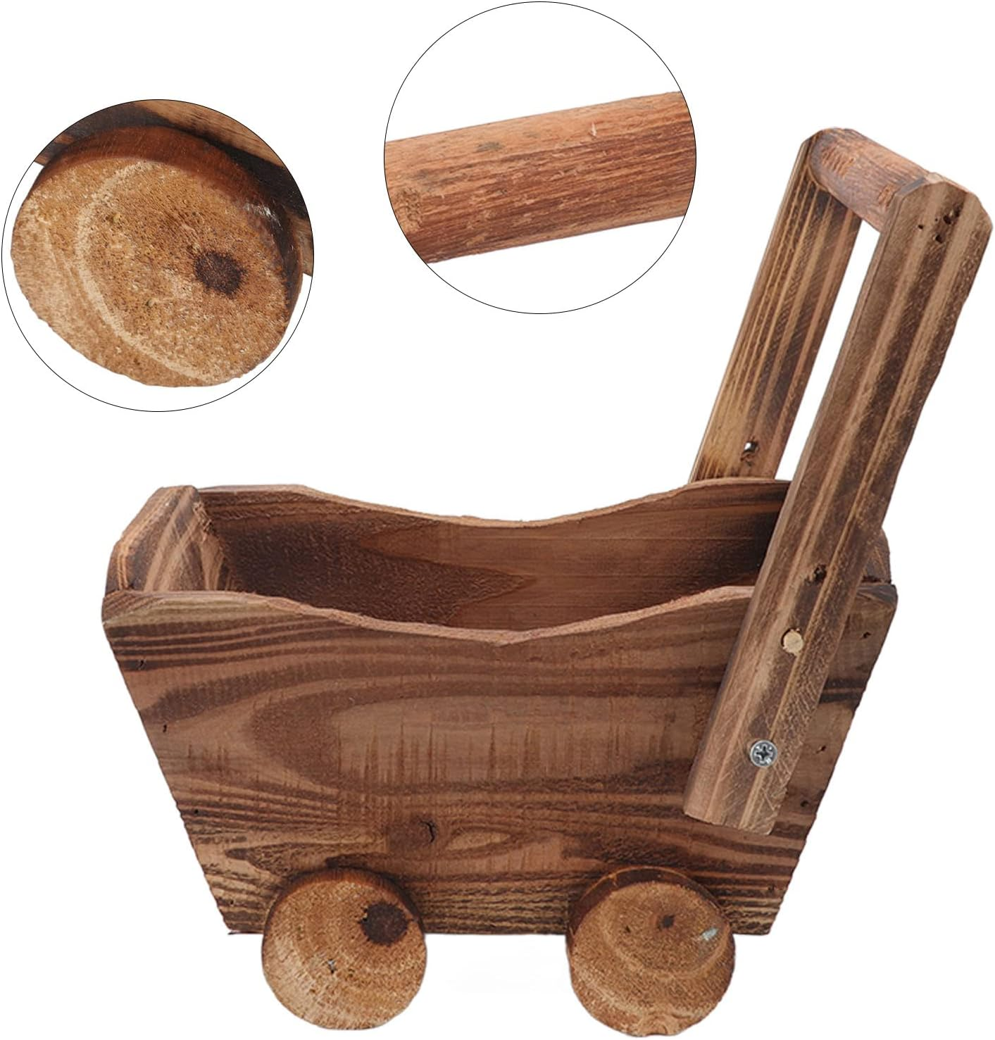 Gernie Rustic Cedar Wood Planter, 9.25X6.3X6.3Inch Wheelbarrow Style, Indoor/Outdoor, Green, Flower Pot Wooden Cart image number 5