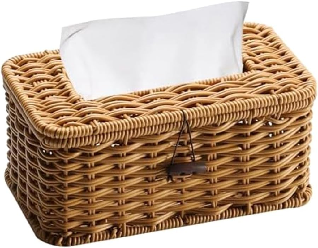 Elqater Rattan Rectangular Tissue Box Cover - Boho Decorative Woven Tissue Holder,Vintage Farmhouse Tissue Dispenser for Home Easy to Use image number 3