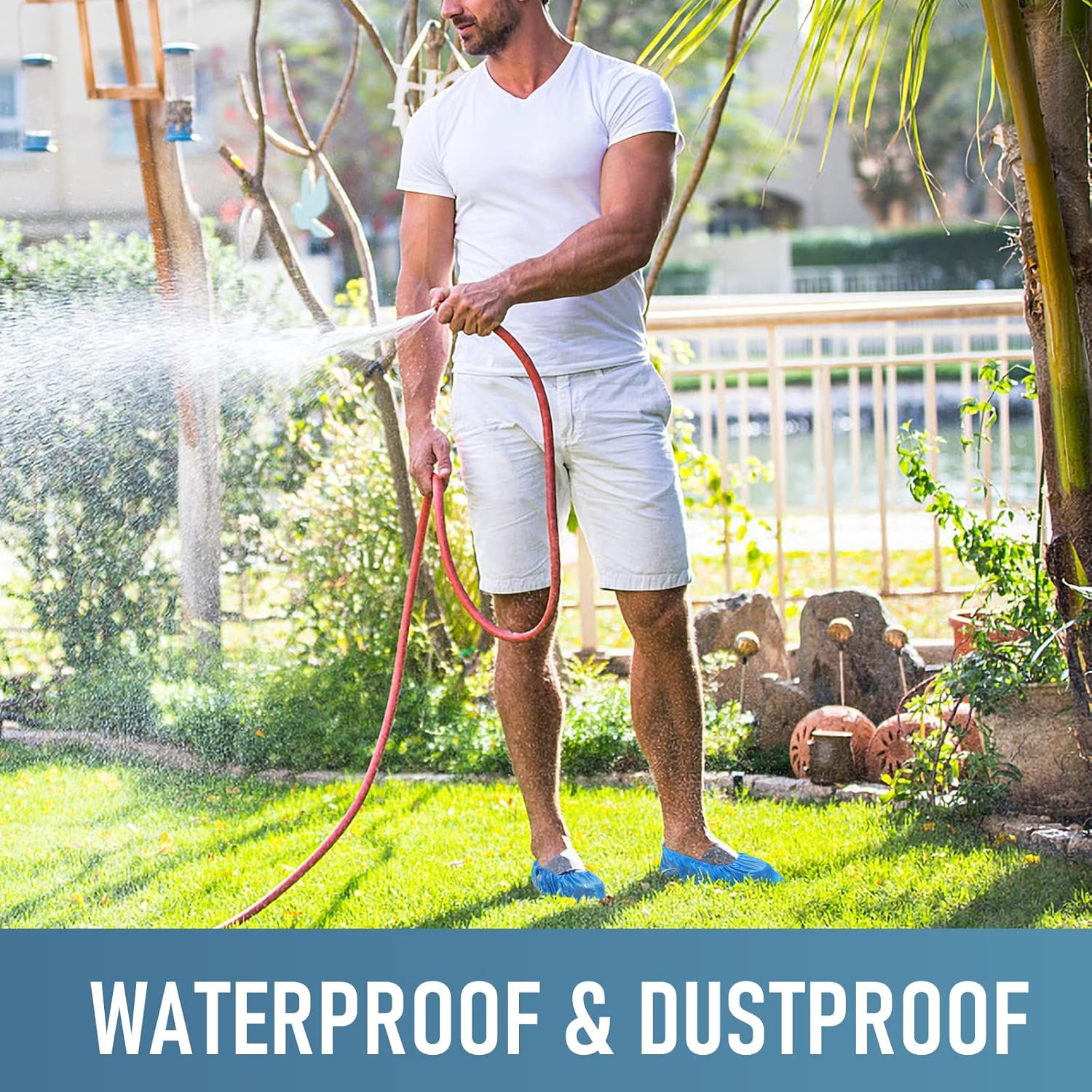 Buself Shoe Covers Disposable Non Slip for Indoors 100 Pack(50 Pairs) Recyclable Shoe Booties Waterproof Shoe & Boot Covers Durable Shoe Protectors Covers One Size Fits Most Blue