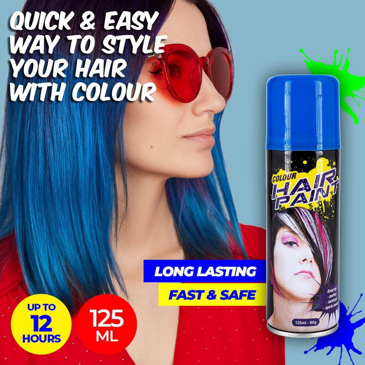 Party Central Non-Sticky Fluro Colour Hair Spray 125 Ml, Blue