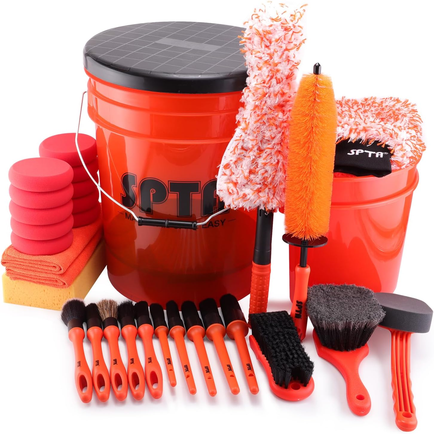 SPTA 33Pcs Car Wash Bucket Set, 20L Scratch Free Detailing Bucket with Car Wash Filter Wash Mitt Sponge Towels Tire Detailing Brush Set, Exterior Interior Car Detailing Set, Complete Car Care Tools image number 3