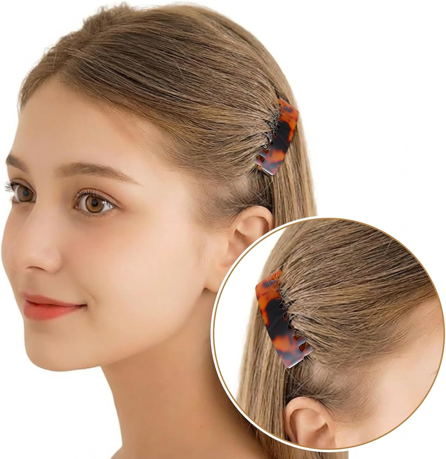 Hair Comb for Clip-On 4-Piece Mini Side Comb Set Vintage French Side Combs Slat Comb Hair Clip Small Split Tooth French Hair Comb Made of Cellulose Acetate image number 1