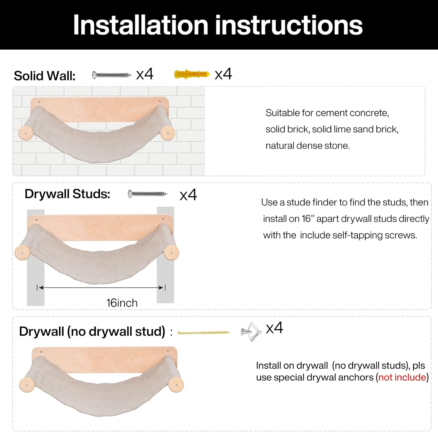 Purife Cat Hammocks Wall Mounted for Indoor Cats - Wooden Floating Cat Shelves and Perches for Wall, Kitty Wall Beds & Furniture, Sturdy Soft Hammock Beds for Climbing, Playing, Sleeping, Lounging image number 2