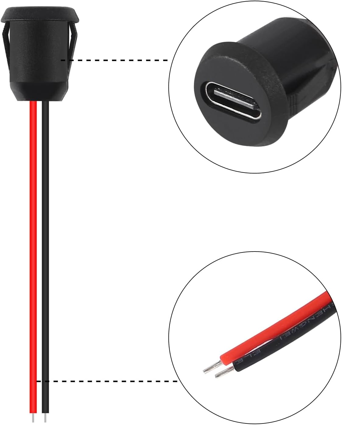 5PCS 2Pin USB Connector Type-C Waterproof with Female Socket Fast Charging Jack Charging Port USB-C Charger Plug Socket image number 1