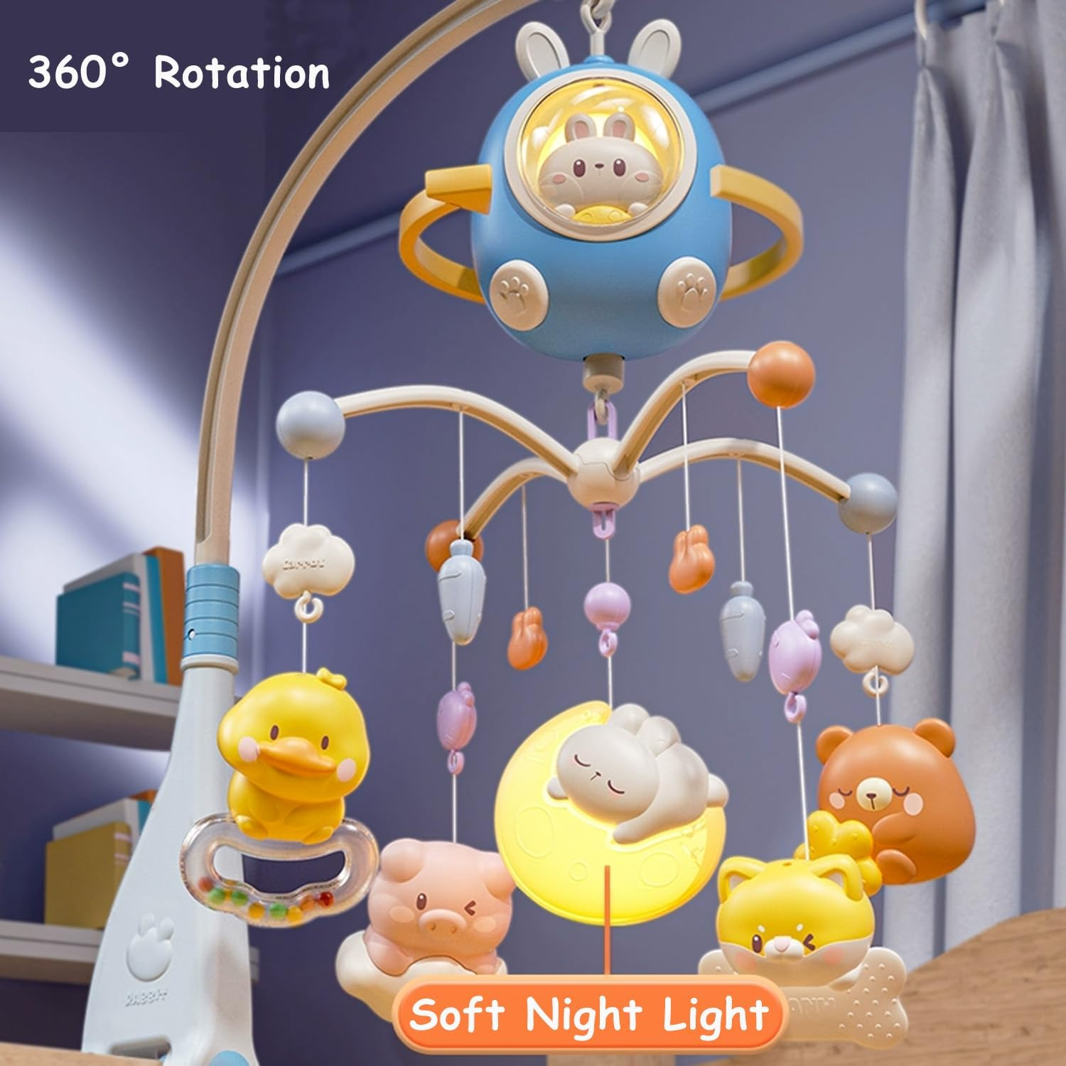 Baby Crib Mobile with Music and Night Light, Mobile for Crib with 360&deg; Rotation, Nursery Bassinet Mobile, Baby Crib Toys for Newborn Infant Boys and Girls(Blue) image number 4