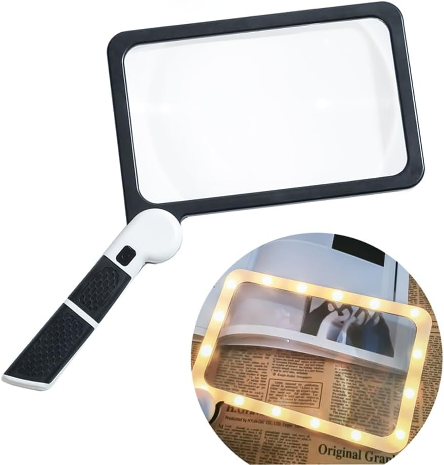 5X Magnifying Glass for Reading, 7.3 * 4.4" Full-Page ，Large Folding Lighted Magnifier with 48 LED Lights (3Modes), Rectangular Handhold Magnify Lens Gifts for Seniors Reading Books, Prints -Black image number 1