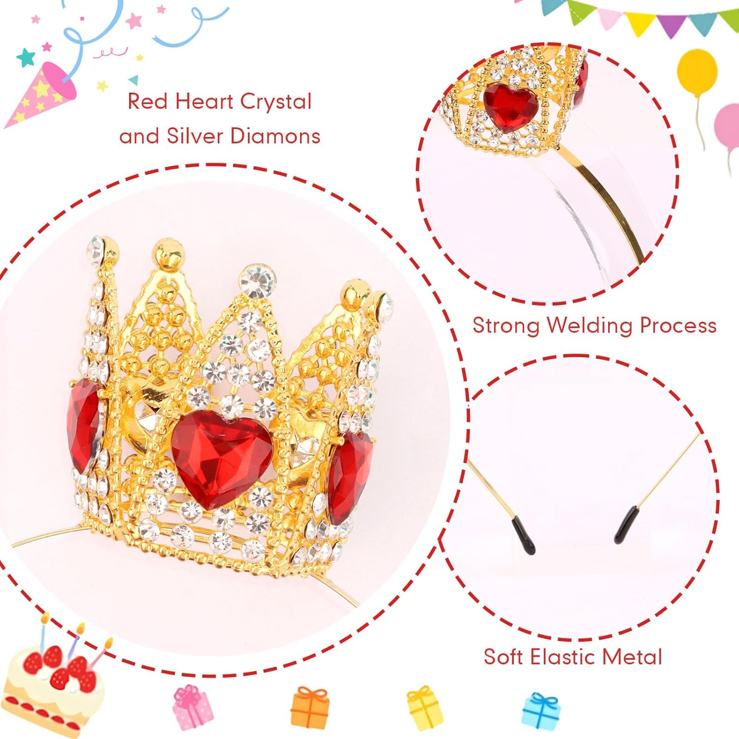 Tihebax Queen of Hearts Crown Headband for Women Girls - Gold and Red Peach Queen of Hearts Costume Accessories Princess Peach Crown Tiara for Halloween Cosplay Parties image number 2