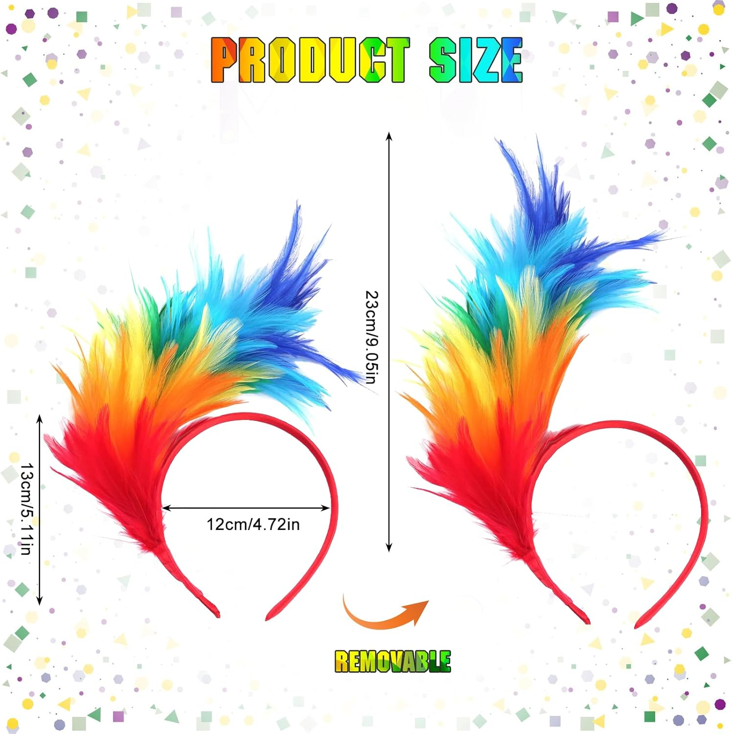 Colourful Feather Headband, 2 Pieces Rainbow Feather, Headwear, Rainbow Feather Headband, Rainbow Headband, Feather Headpiece, Hair Accessories Women, for Easter Wedding, Carnival, Party, Cosplay image number 1