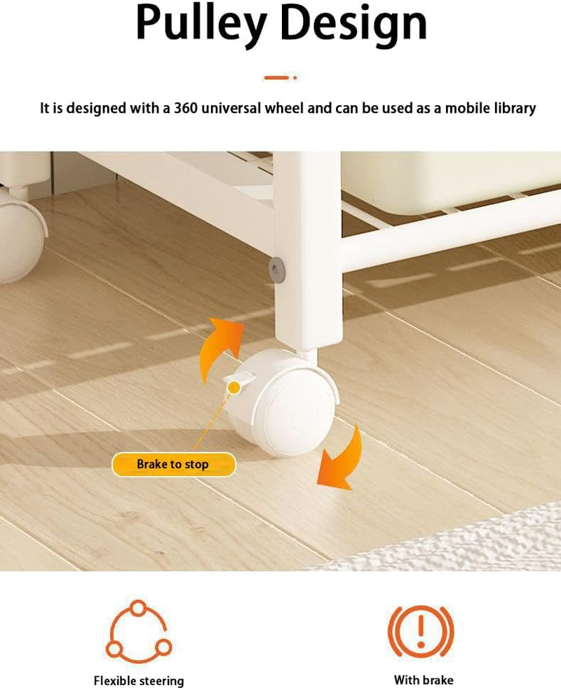 Kids Bookshelf, Metal Bookshelf Freestanding, 3 Tier Bookcase, Book Rack with 6 Storage Organizer, Storage Nursery Book Shelf for Children, Study Room image number 5