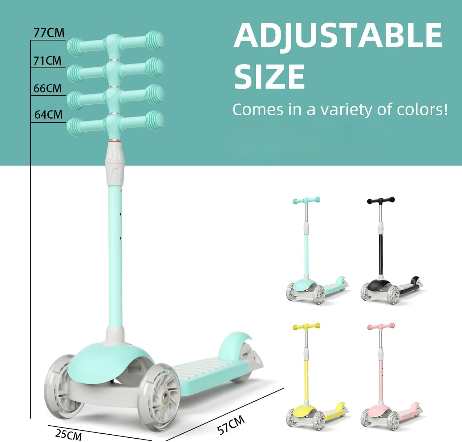 APEXORIGIN 3 Wheel Scooter for Kids Ages 3-12,Kids Scooter with Light up Wheels, Sturdy Deck Design, and 4 Height Adjustable Suitable for Kids Ages 3-12 image number 6