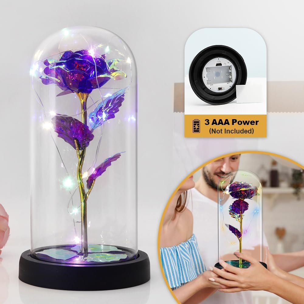 Birthday Gifts for Women Gifts for Mom Gifts for Women Gifts for Sister Grandma Rose Flower in Glass Dome Housewarming Gifts Valentines Day Gifts New Home Rose for Valentines Day Battery Not Included - Pink image number 2