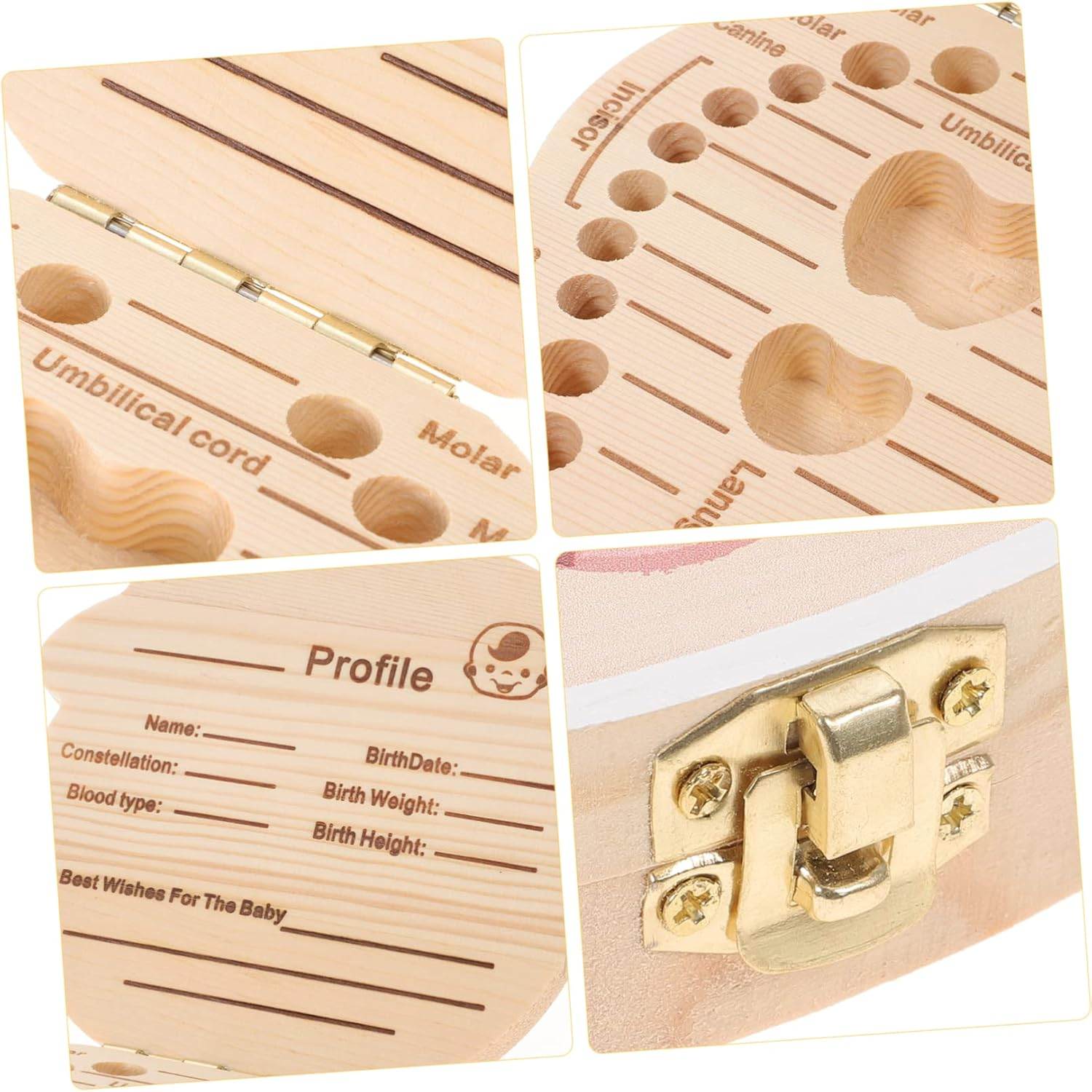 Deciduous Tooth Box First Tooth Storage Wooden Keepsake Organizer for Boys and Girls image number 5