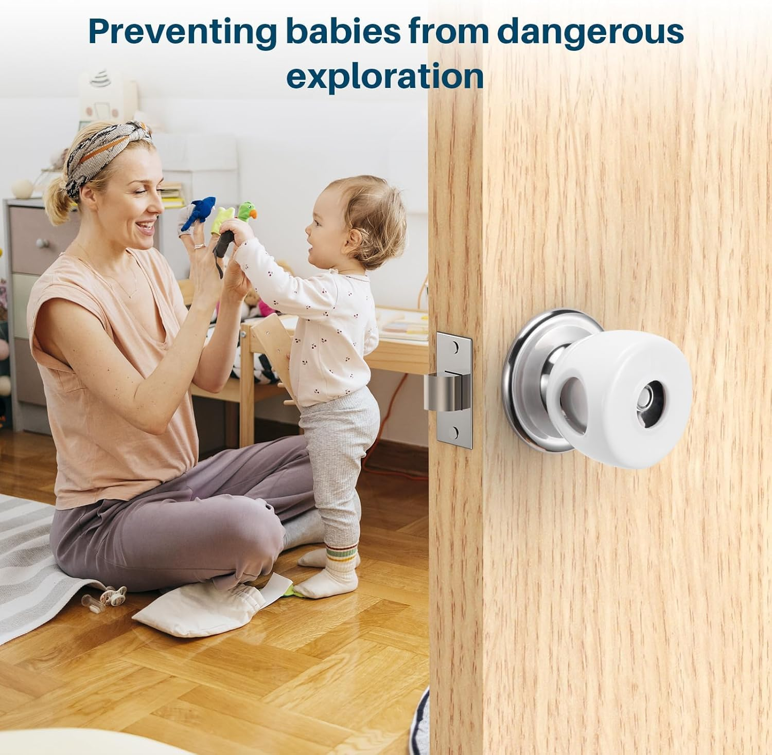 MILIOG Baby Proofing Door Knob Cover (4 Pack) - Child Safety Door Lock for Kids, Fit Most round Knobs 1.4"-2" | Non-Toxic Child Proof Door Knob Covers | Durable Toddler Proof Door Handle Cover, White