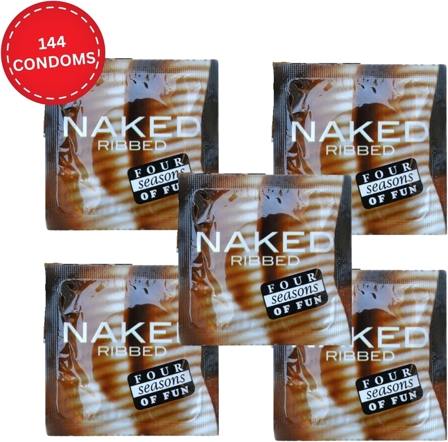 Four Seasons Naked Ribbed Condoms - Ultra Thin - Ribbed for Extra Sensation - Lubricated - Bulk Pack of 144