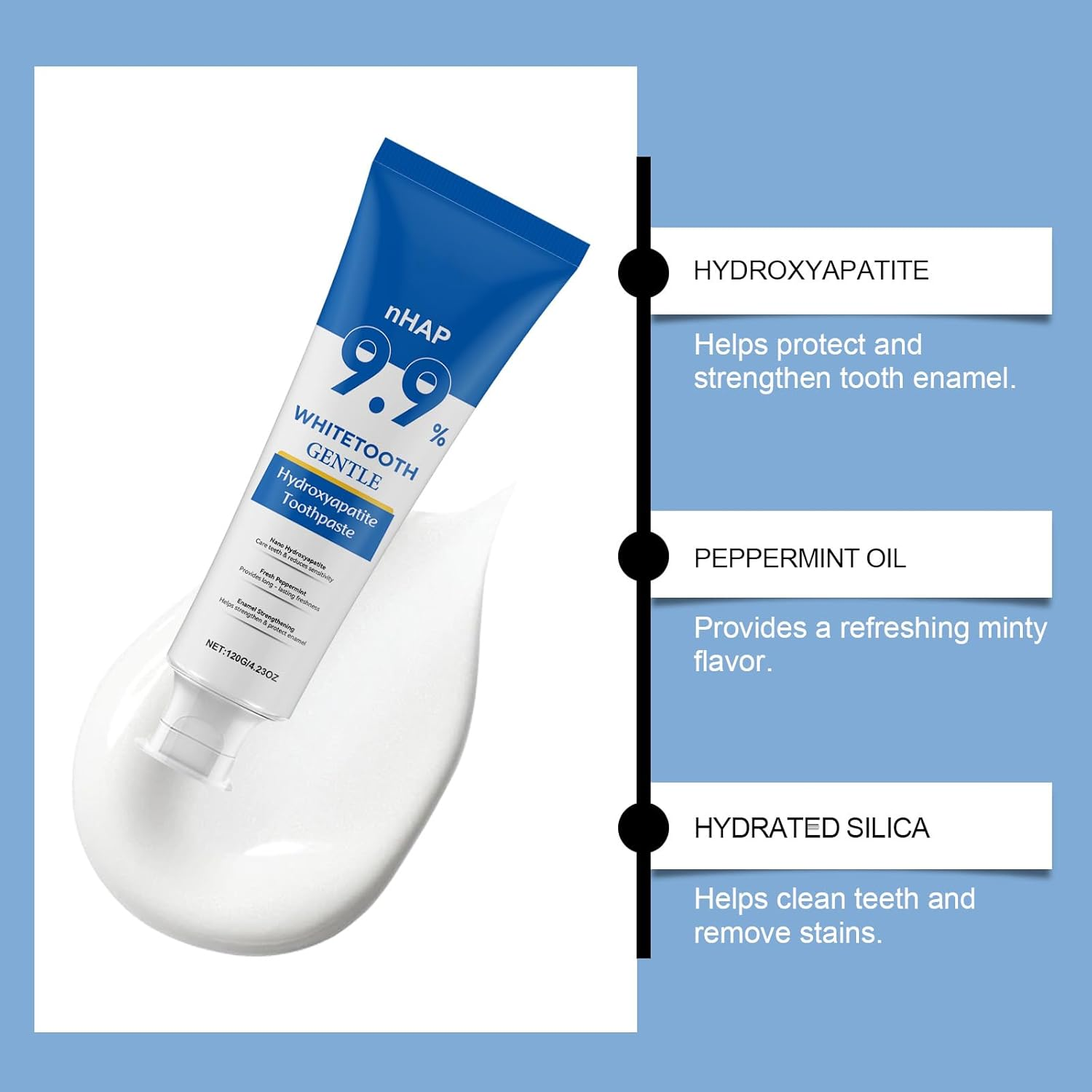 9.9% Hydroxyapatite Toothpaste 2-Pack - Nano Hydroxyapatite Toothpaste Enamel Protection & Teeth Strengthening,Refreshing Gentle Mint,Fresh Breath for Daily Oral Care,120G image number 1