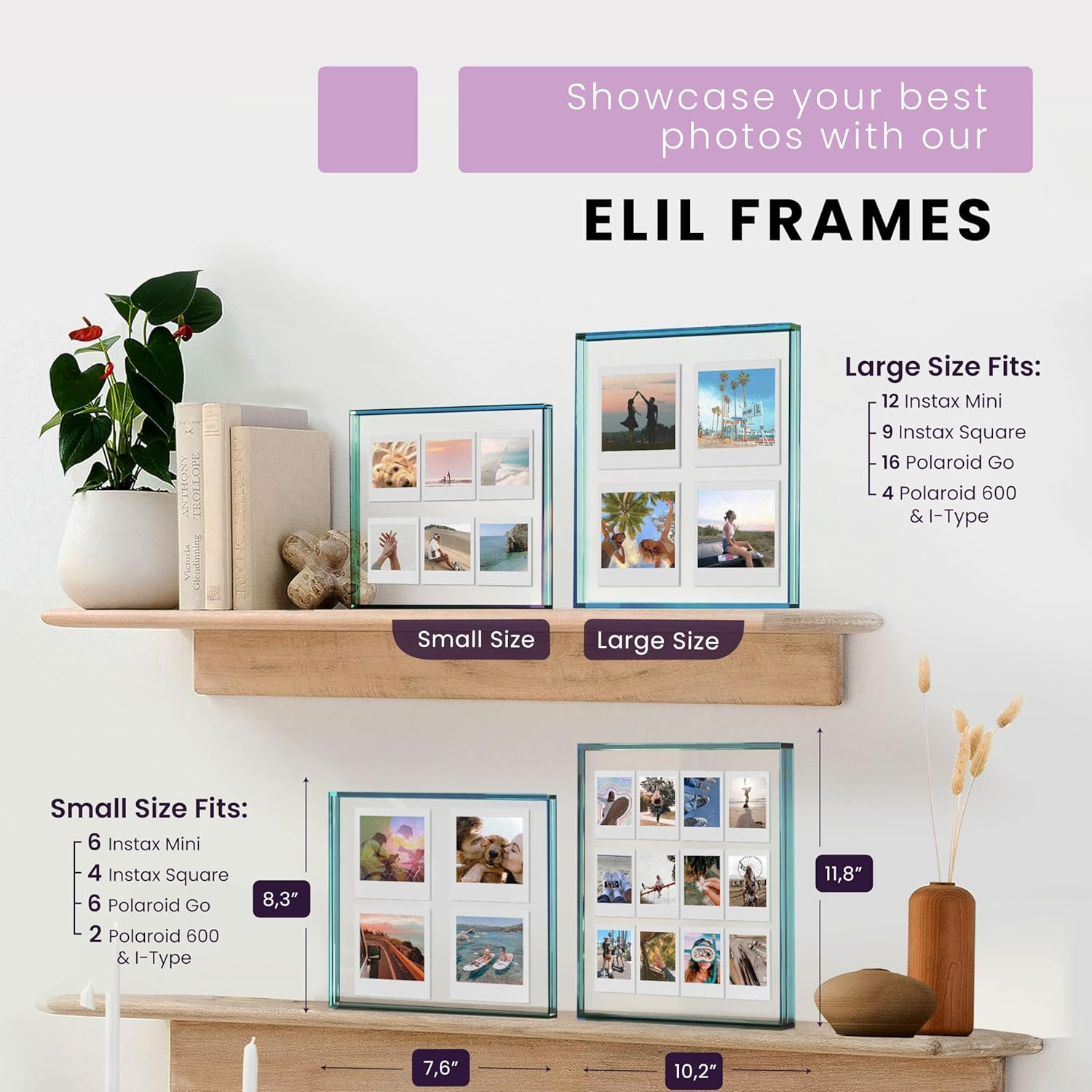 Elil Blue Polaroid Frame for Fujifilm Instax Film 21.08 X 19.3 Collage Frame Family and Wedding Picture Frames Double Glass Acrylic Floating Frame - Color Frame Small X2 image number 7