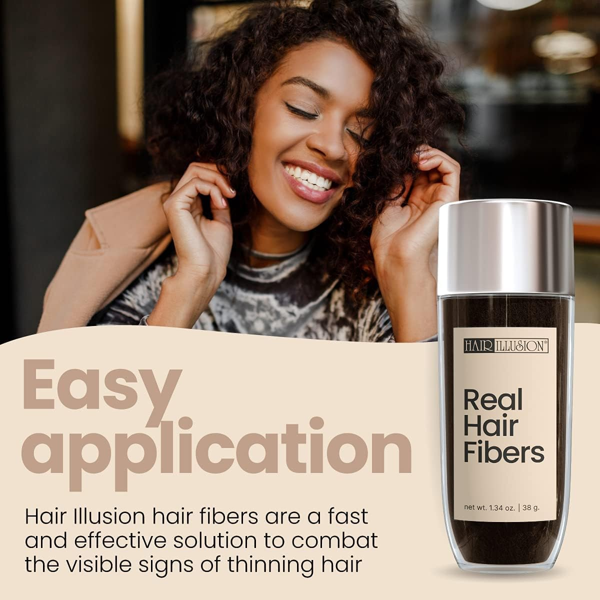 Hair Illusion Dark Brown Real Hair Fibers for Thinning Hair - 100% Natural Texture, Non Synthetic Hair Fibers - Bald Spot Cover up for Women & Men - 38 Gram image number 1