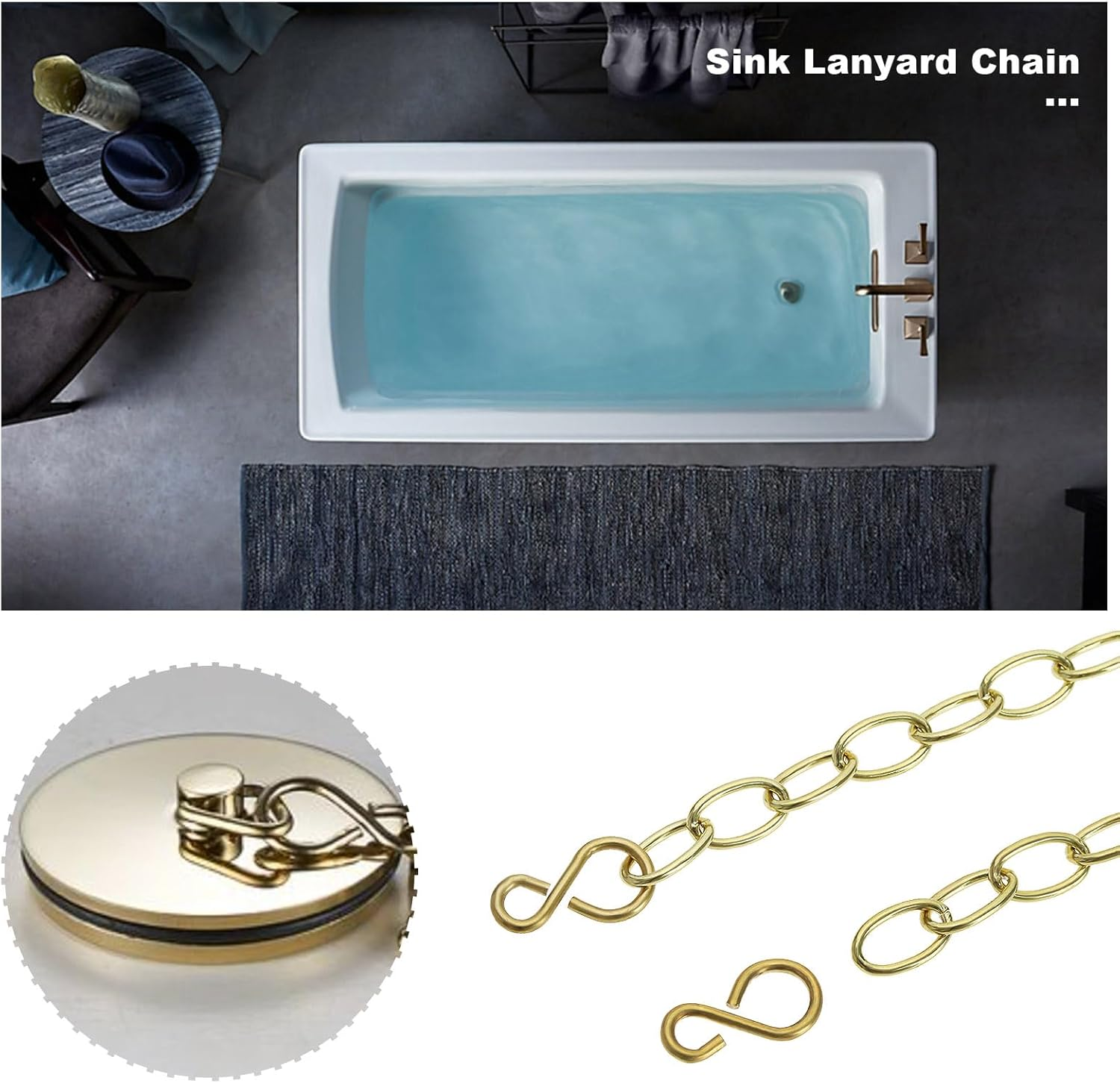 SG Store 2PCS Basin Chain with S-Shaped Hook Brass Bathtub Sink Stopper Chain 30Cm 11.8" Long Plug Chain for Bathtub Kitchen Sink Washbasin image number 6
