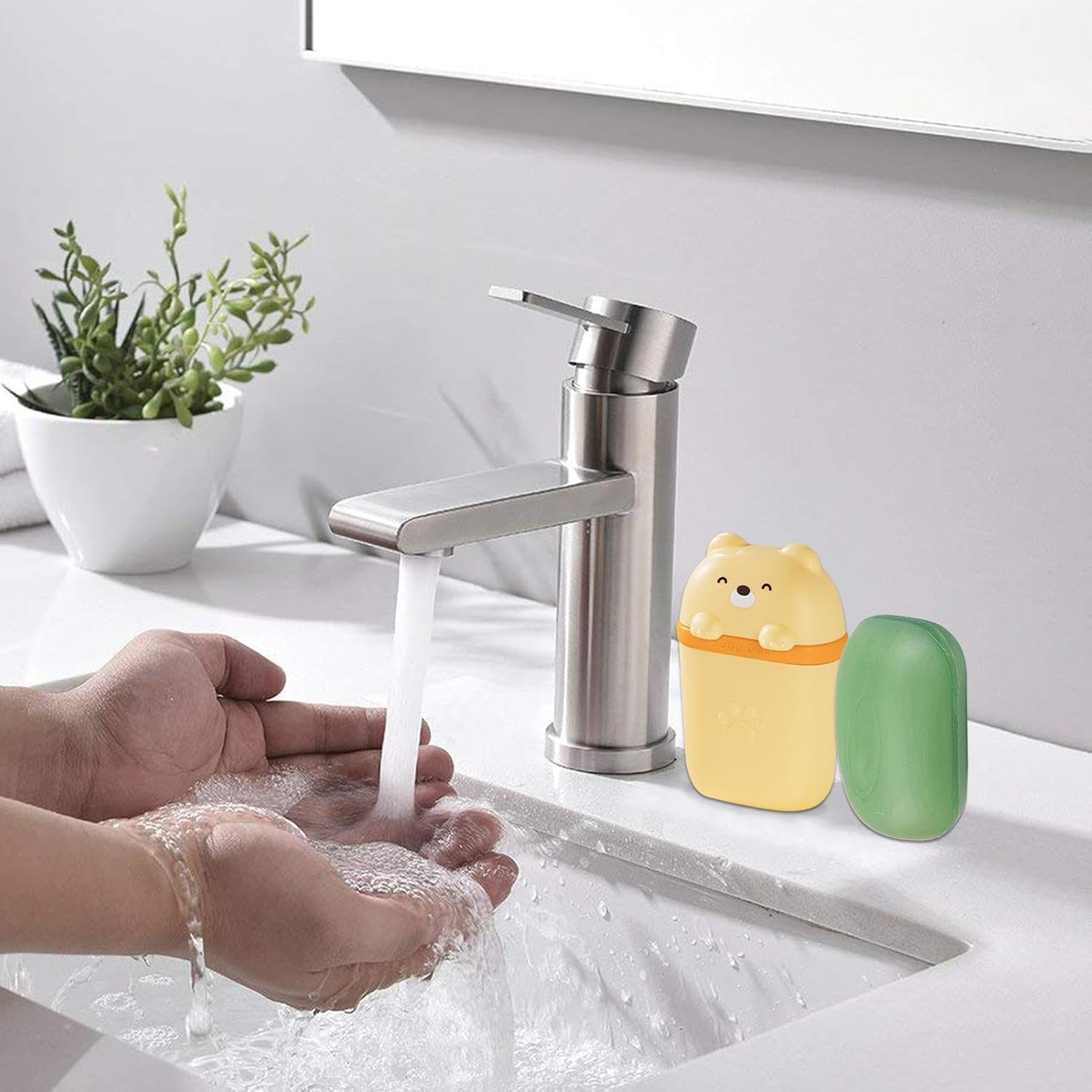 Solid Shampoo Bar Holder | Cleaner Bar Soap Holder,With Draining Shampoo Washing Bar Container Cute Bear Shape image number 2