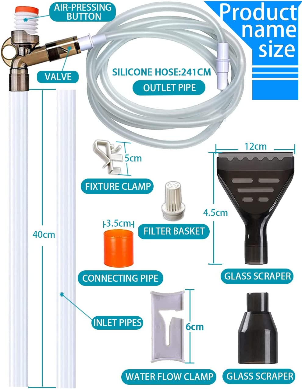 9 PCS Fish Tank Aquarium Gravel Cleaner, Fish Tank Cleaner Kit, Quick Water Change Aquarium Cleaner with Glass Scraper and Adjustable Water Flow Controller Cleaning Accessories, Filter Gravel Cleaning image number 5