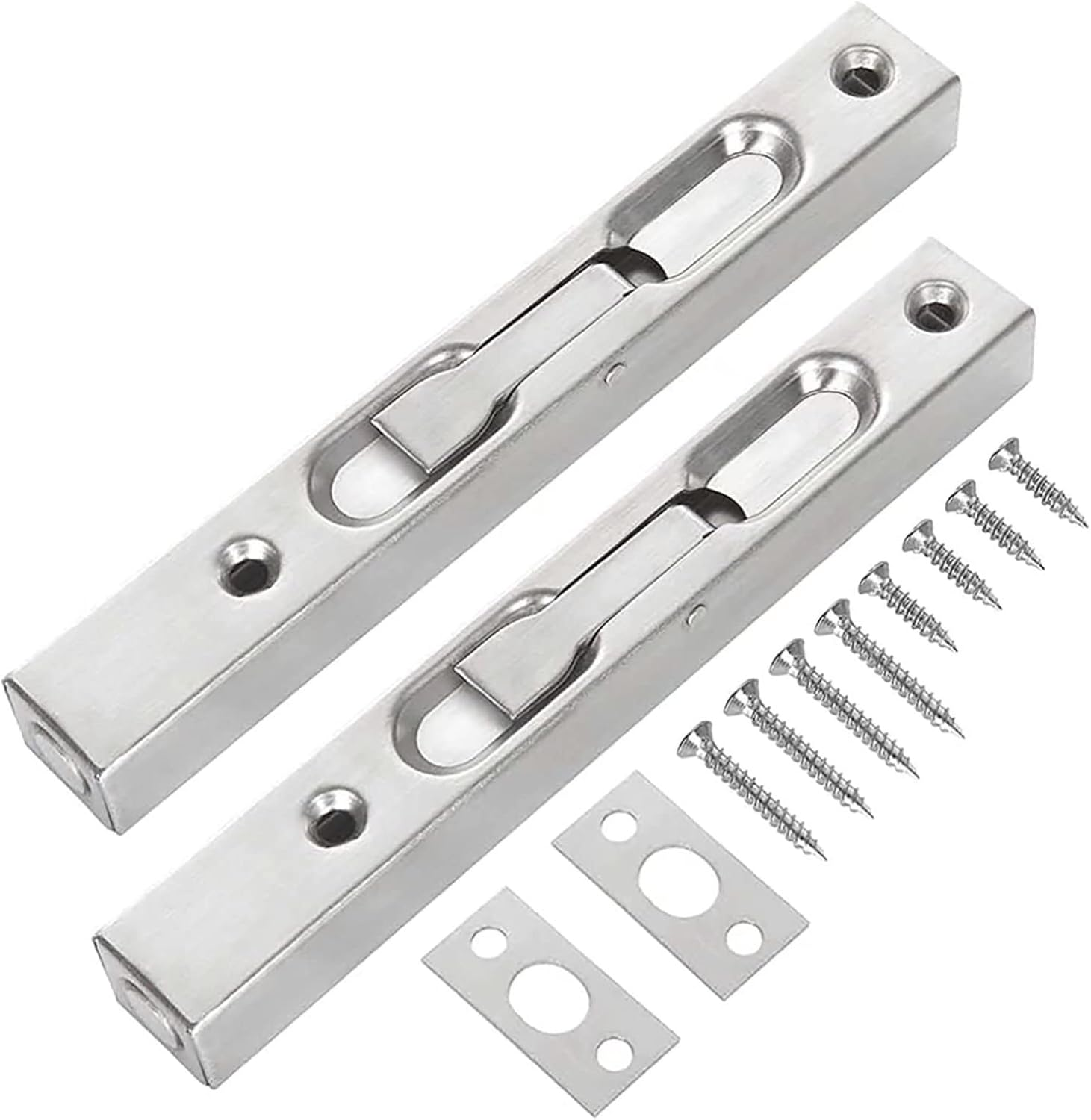 Flush Bolt 2 Pack Stainless Steel Flush Bolts 8 Inch Concealed Security Door Lock Slide Bolt Latch with Screws for Composite Doors French Doors Wood Doors Stainless Steel Door Double Doors -Silver