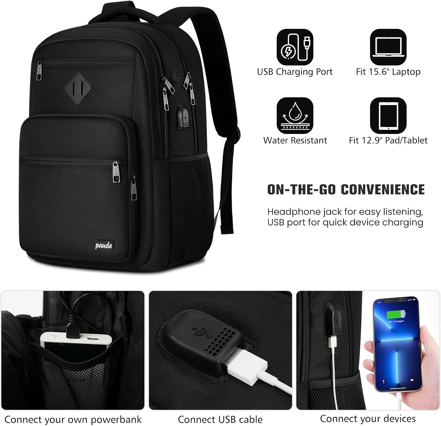 Paude Backpack,School Backpack for Teens Adults Laptop Bookbag for High School College Students Back Pack for Work image number 5
