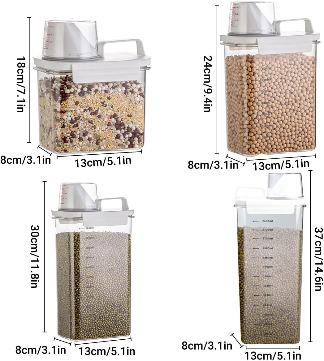 AIMALL 1100ML&ndash;2900ML Rice Storage Container with Lid and Measuring Cup Airtight Moisture-Proof Grain Box for Flour Cereal Dry Food Pet Cat Dog Food Sealed Kitchen Storage Jar image number 1