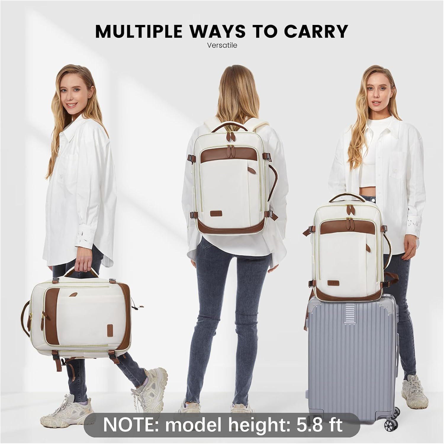 LOVEVOOK Travel Backpack for Women, 40L Carry on Backpack with 3 Packing Cubes,Tsa Personal Item Travel Bag Airline Approved, Water Resistant Weekender Overnight Luggage Daypack, Fits 17 Inch Laptop - Black-Beige-Brown image number 4