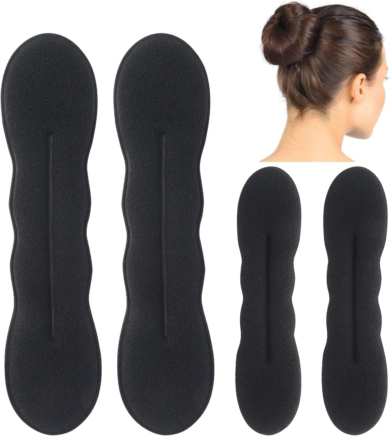 4 Pack Hair Bun Maker for Women - 2 Small and 2 Large Non-Slip Foam Bun Shapers for Easy Updos, Curler Bun Clips, Reusable Magic Bun Curler image number 1