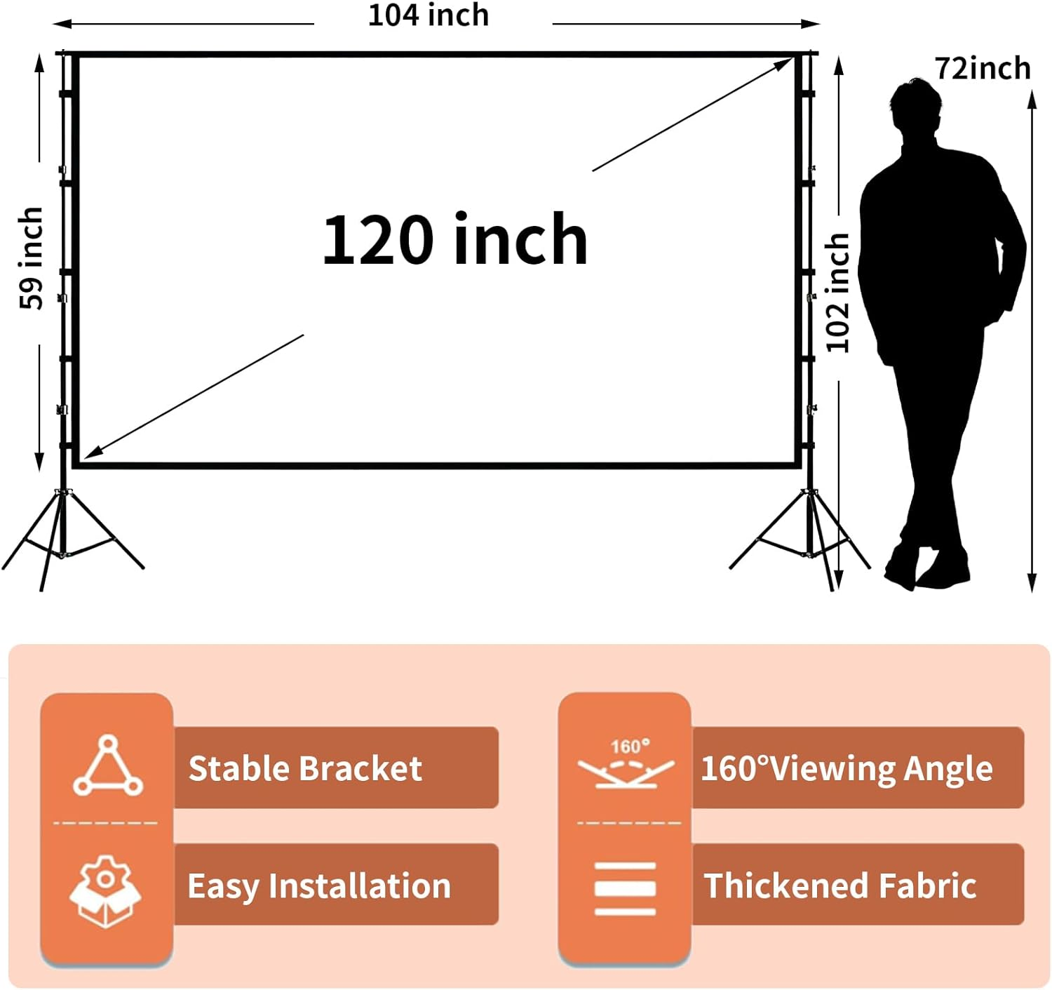 Projection Screen with Stand 120 Inch Projector Screen Foldable Anti-Crease, 16:9 4K HD Lightweight Movie Screen, for Outdoor Backyard Indoor Home Theater Projection (2.65Mx1.48M)