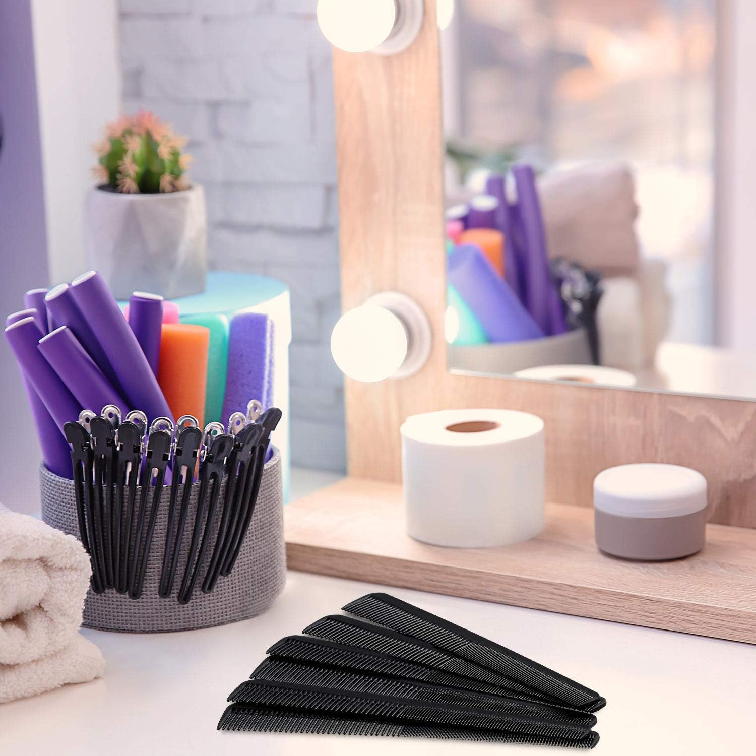 Boao 6 Pieces Tapered Comb Carbon Fiber Salon Hairdressing Fine and Wide Tooth Comb Heat Resistant Tapering Barber Stylist Cutting for Men Women(Black)