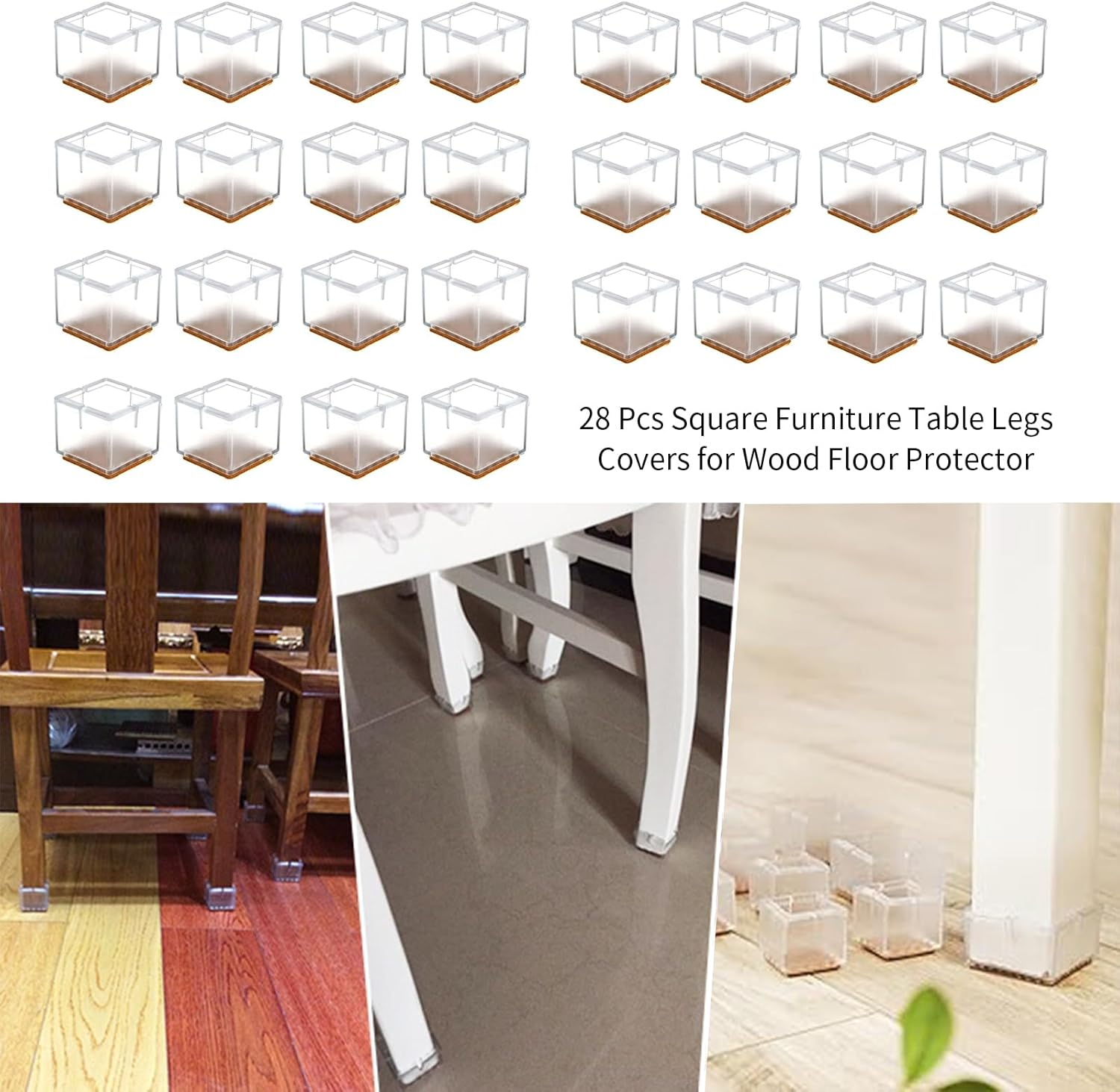 28 Pcs Square Furniture Table Legs Covers for Wood Floor Protector, Furniture Feet Caps Pads for Hardwood Floors, Anti-Scratch Chair Feet Pads, Noise Reduced Chair Legs Covers (28) image number 5