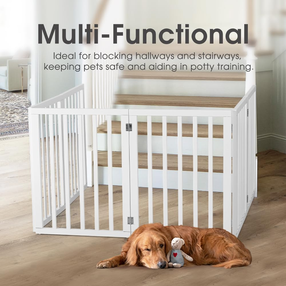 Petzly Foldable Dog Gate, Freestanding Pet Gate for Puppy Small Dogs and Cats, Dog Fence for House Stairs Doorway Bedrooms, No Drill Pet Barrier Indoor/Outdoor, 4 Panels Fence, White - 188CM X 61CM image number 6