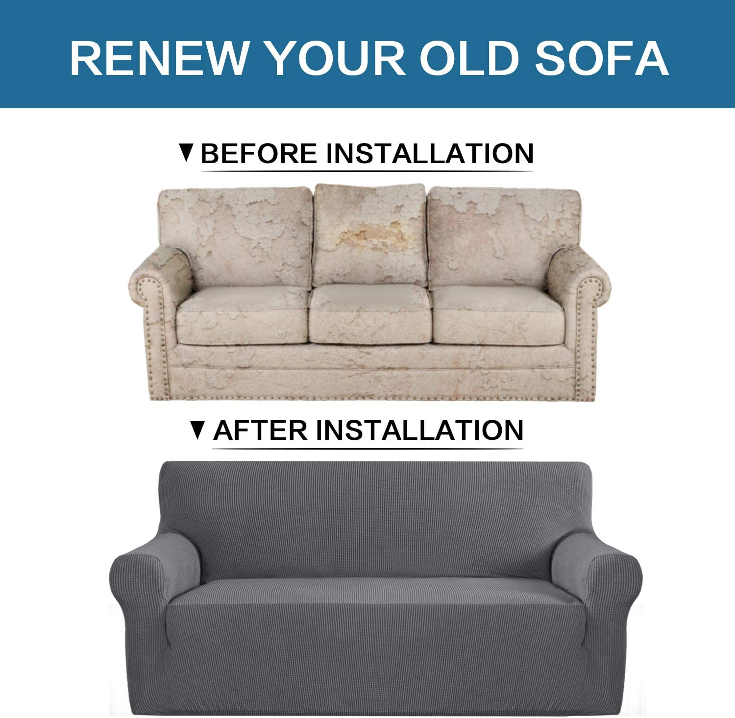 High Stretch Sofa Cover 1 Piece Couch Cover, Lounge Cover for 3 Cushion Couch, Sofa Slipcover for Living Room, Sofa Cover Stretch, Jacquard Sofa Slipcover 3 Cushion (Sofa: Grey) image number 2