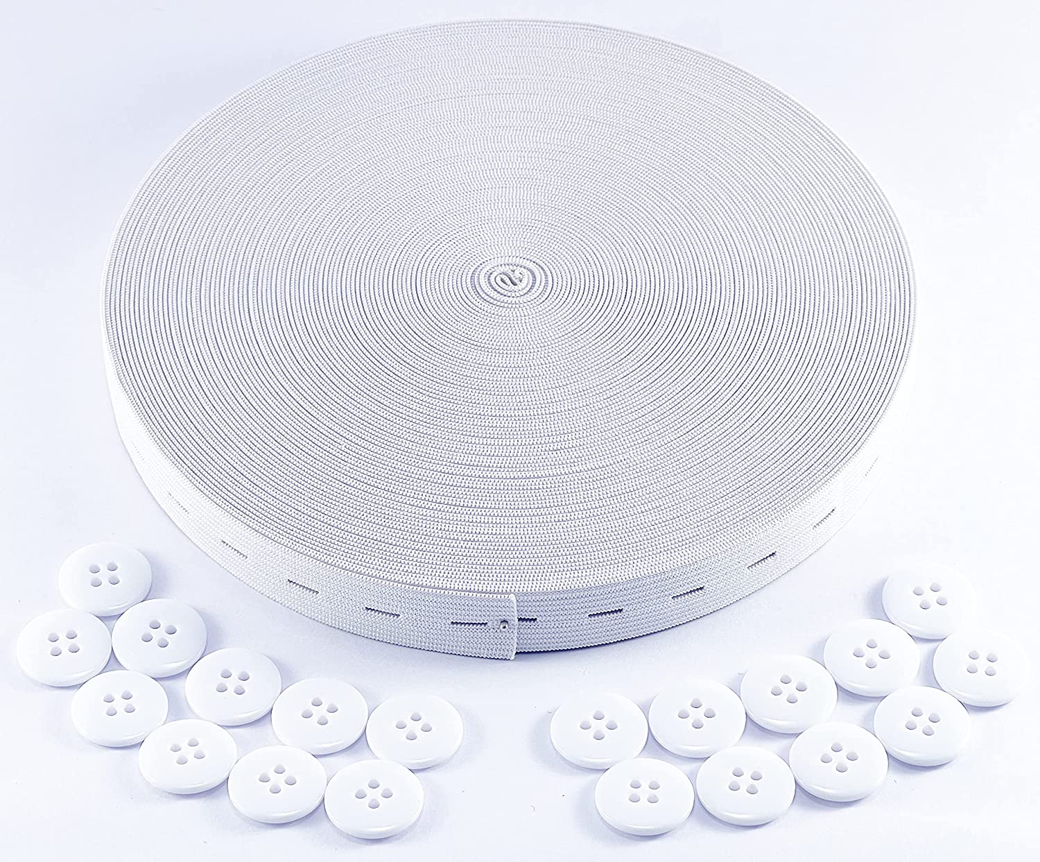 Flat Sewing Band Spool with Buttonholes, Elastic Stretchable, Ideal for DIY Waistbands and Necklines (White, 3/4 Inch &times; 3 Yards) image number 5