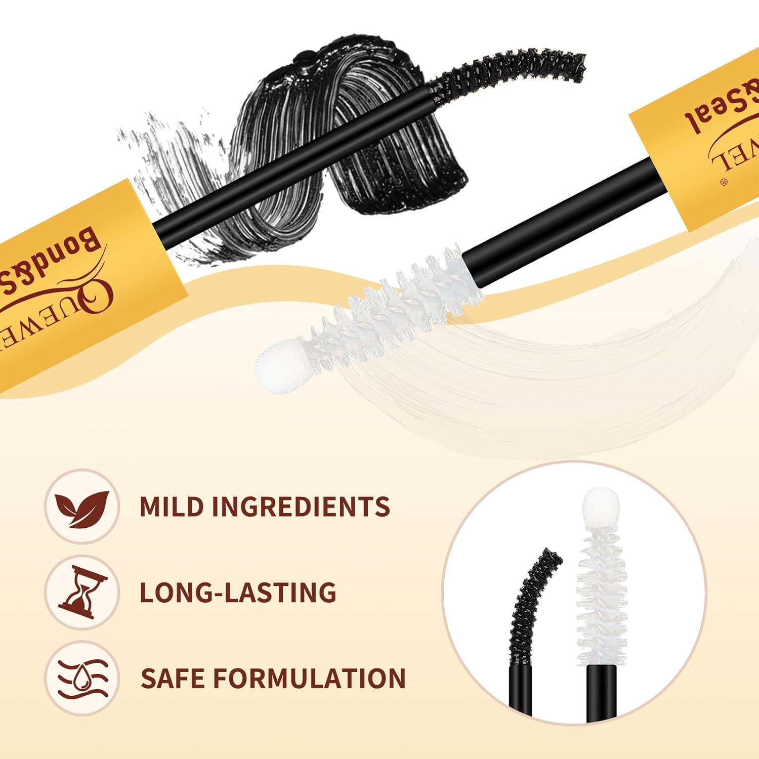 QUEWEL Lash-Bond-And-Seal Waterproof, 5Ml+5Ml Bond and Seal Eyelash Glue, Strong Hold&Long-Time Lasting Lash Cluster-Glue, Upgraded Brush Head Easier Use for DIY Lash Extensions at Home(Zs 5Ml+5Ml) image number 6