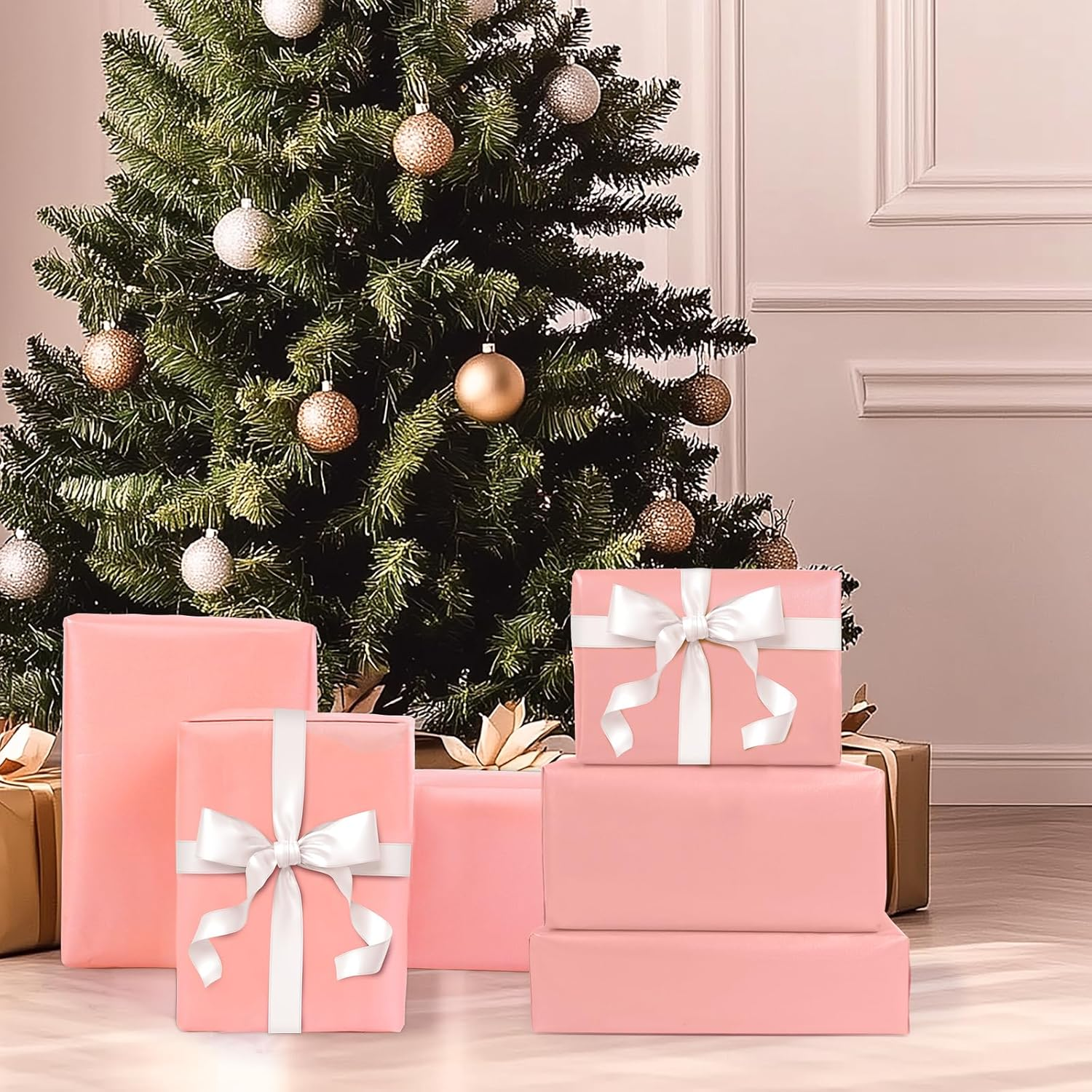 Fayrvind Gift Wrapping Paper, 17 Inches X 32.8 Feet Solid Color Pearly-Lustre Paper, Luxury Decorative Paper Rolls for Wedding, Valentine'S Day, Birthday, Baby Shower, Christmas, DIY Bouquet (Pastel Pink)