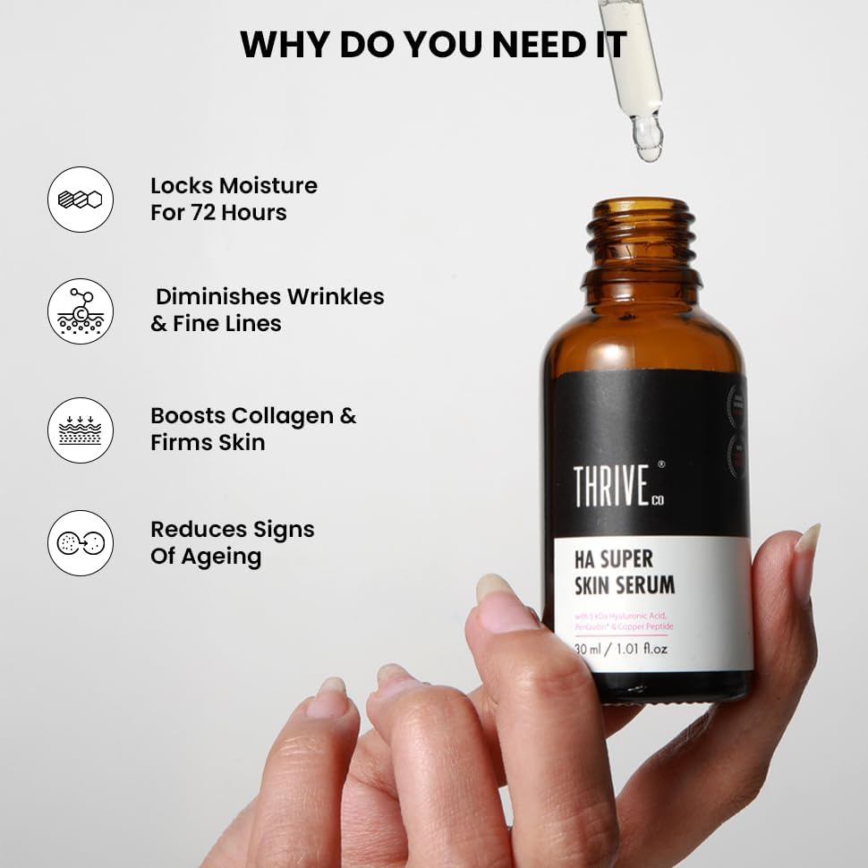 Thriveco 5Kda Hyaluronic Acid Super Skin Serum for Face, under Eye & Neck, 30Ml: for Plumping, Wrinkle-Reduction, Anti-Pigmentation image number 2