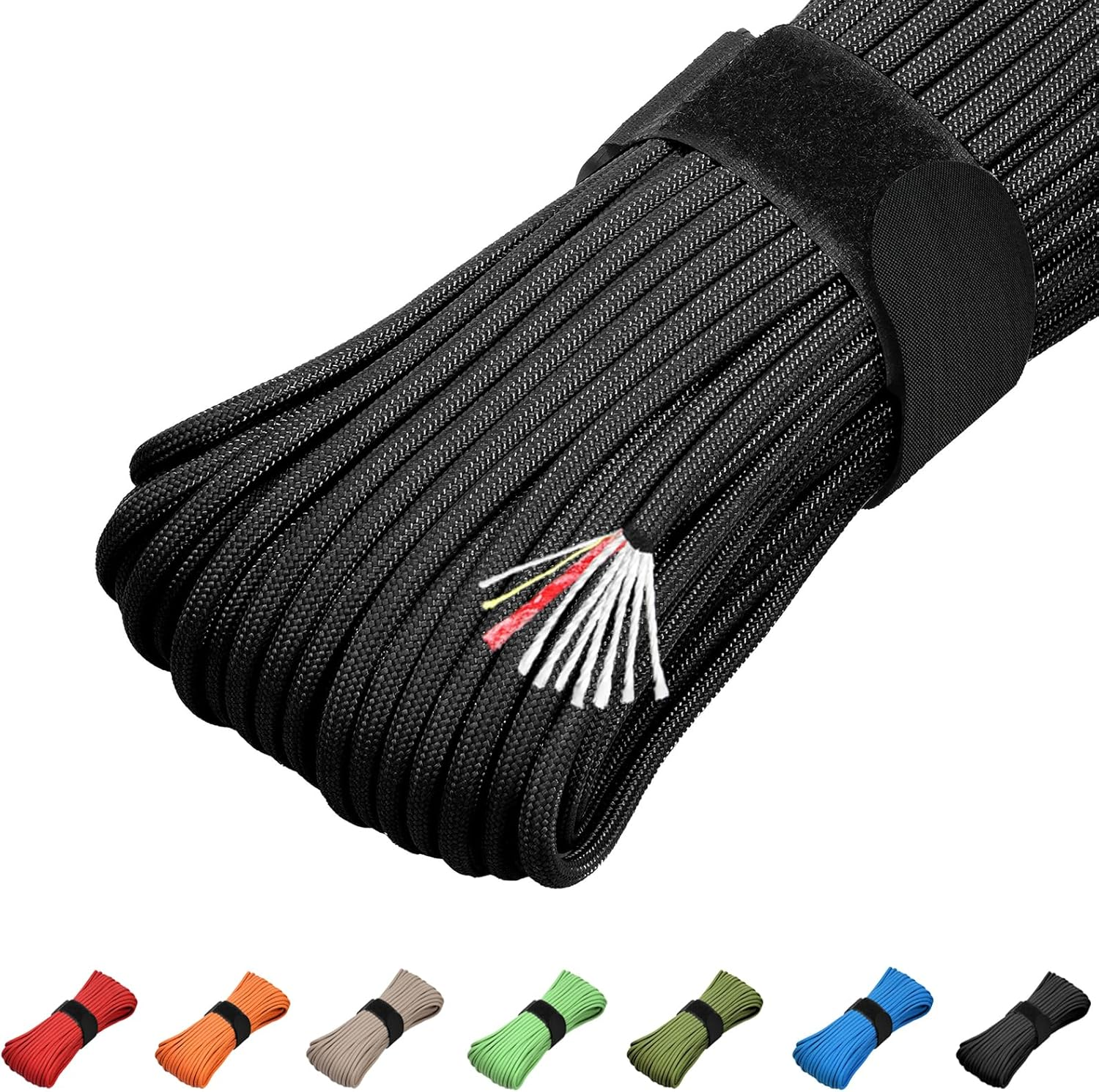 100 Feet 550 Paracord 550 Fire Cord with Fishing Line and Fire Starter Tinder Mil-Spec Type III Paracord 5/32 Diameter 550 Cord Fire Cord 4 in 1