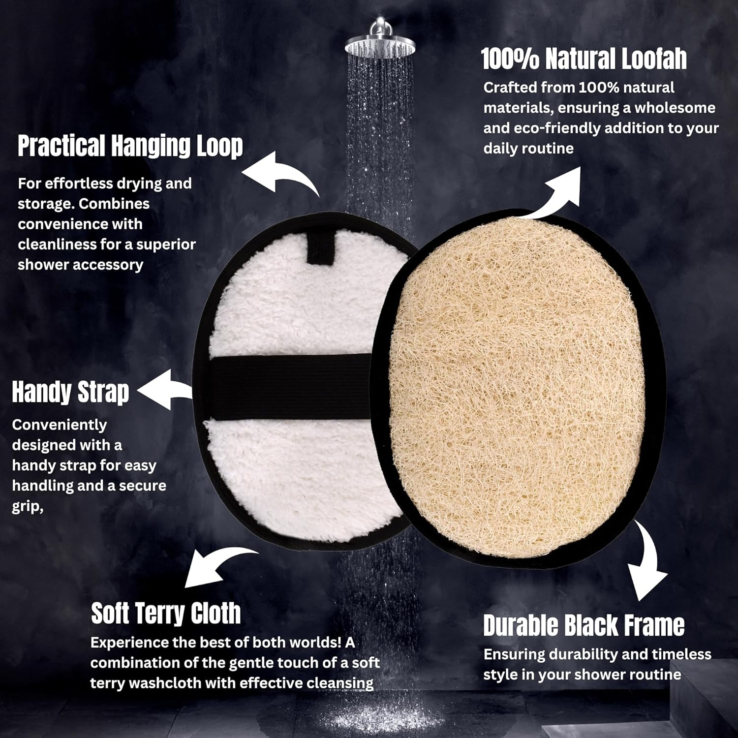 Rugged Natural Shower Loofah for Men - Tough Eco-Friendly Exfoliating Body Scrubbers, Durable & Gentle Terry Towel Cloth Pad for Manly Skin Care - Lufas, Luffa, Loufas Sponges image number 2