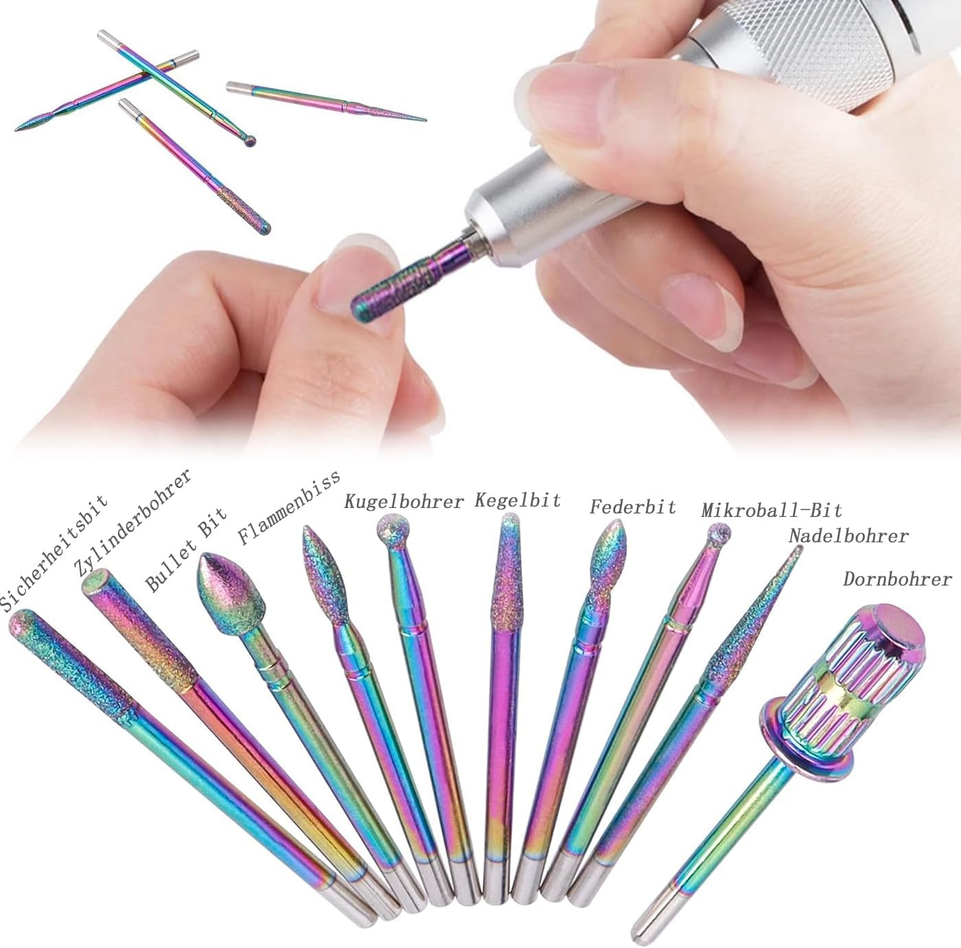 Mesee Pack of 20 Diamond Ceramic Bits, Nail Drill Bit, Acrylic Nail Drill Bit, Tungsten Alloy Professional Nail Drill Bits, Nail Cutter Attachments for Home, Salon, Manicure, Pedicure Tools image number 1