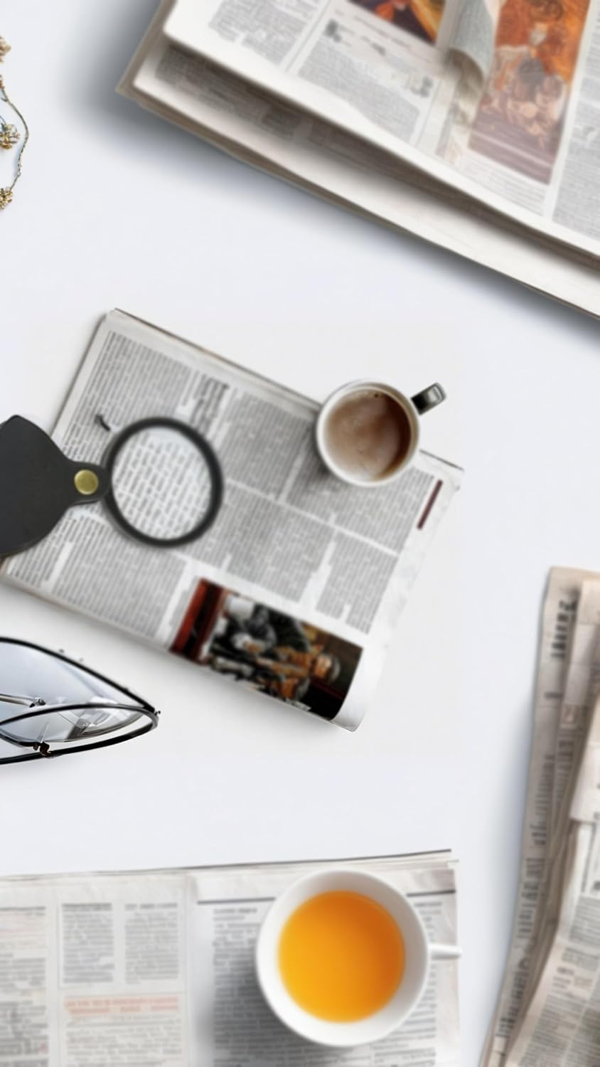 10X HD Pocket Magnifier with Flip Lens, Mini Folding for Reading & Jewelry, Portable with Leather Cover, for Low Vision & Inspections(60 Mm Diameter)