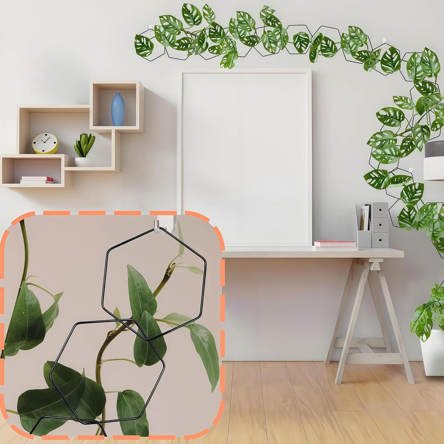 Chain Trellis for Climbing Plants 18-Piece Set,Garden Wall Trellis and Plant Vine Support Indoor&Outdoor House Plant Accessories,With 6 Fixed Hooks,Six-Art Iron Ring Flower Stand image number 1