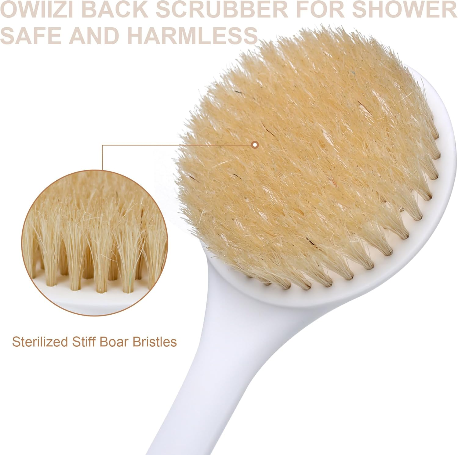 OWIIZI Back Scrubber for Shower with Natural Bristles anti Slip Bath Brushes Long Handle Antiskid Shower Body Scrubber for Wet or Dry Exfoliating Back Scrub Deep Cleanse image number 3