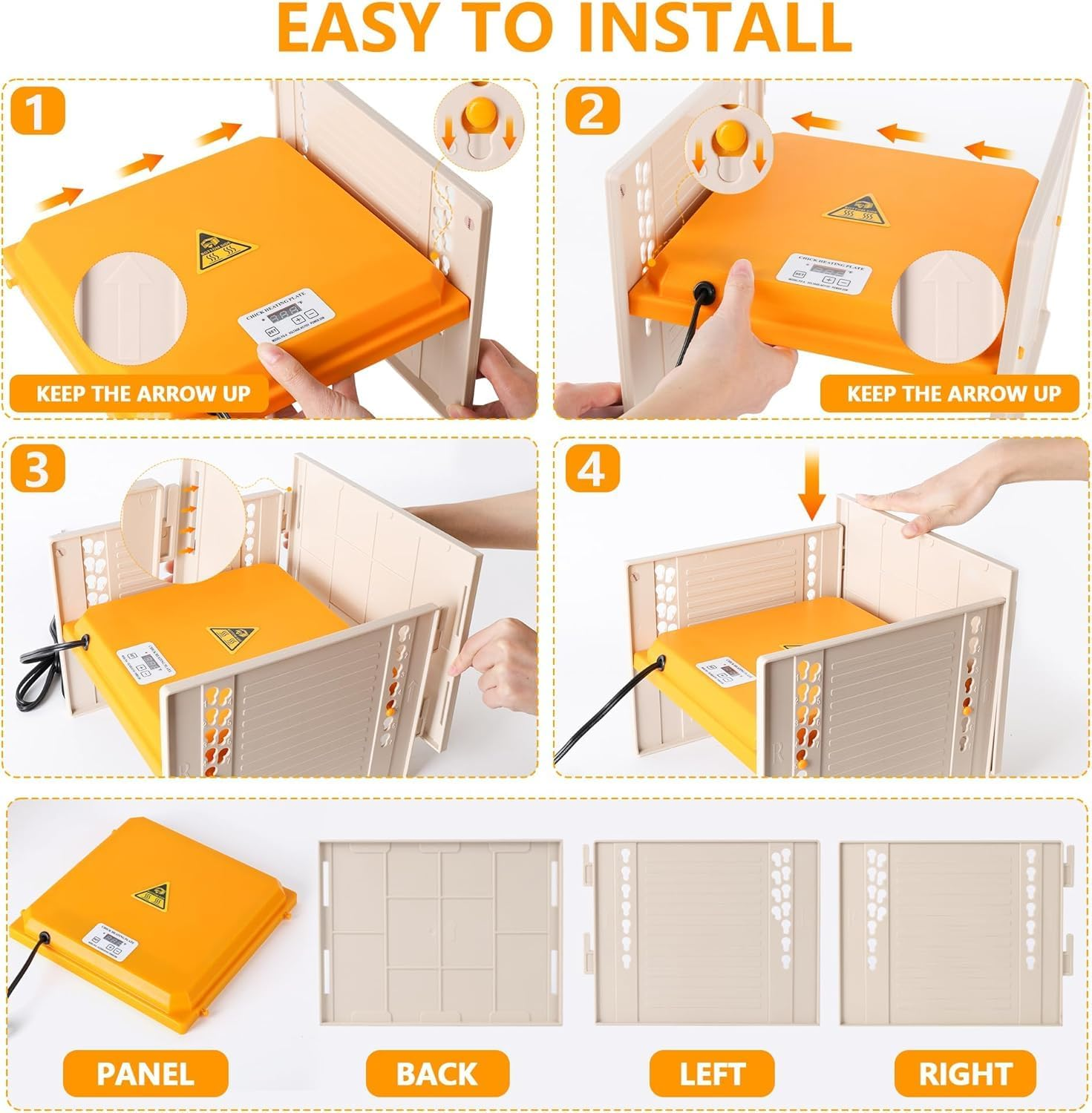 Chick Brooder Heating Plate, Adjustable Height/Angle Brooder Plate for Chicks, 10.5"X10" Digital Temp Control, Fast Heating & 3-Side Protection, Warmth for Chicks/Ducklings (Yellow) image number 6